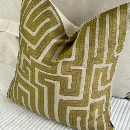 Green geo linen modern cushion 45cm