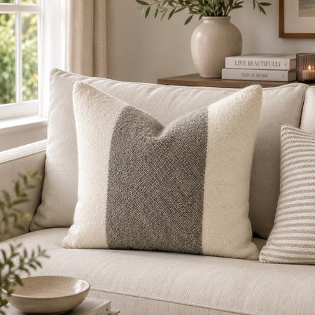 Leigh wide stripe wool cream and brown cushion 50cm