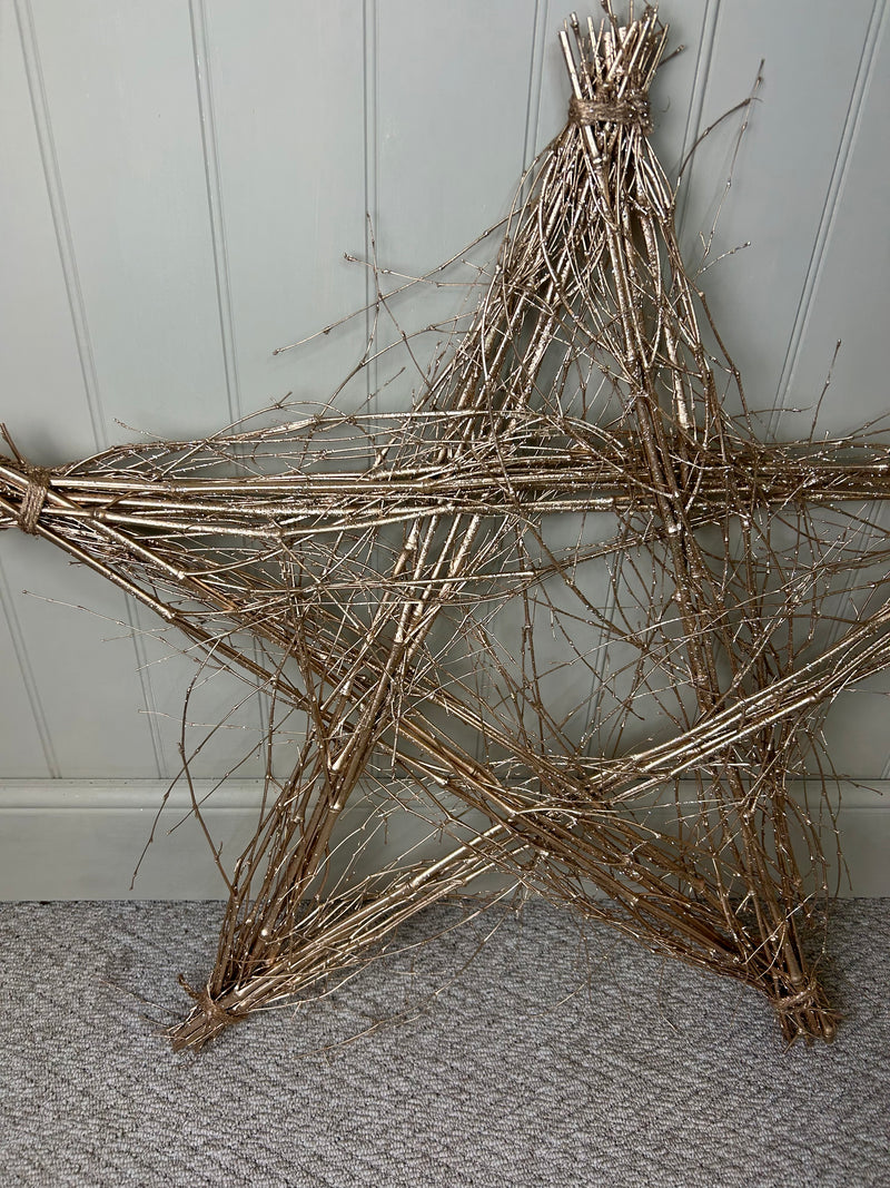 Extra large Champagne gold twig rustic wicker Bamboo Star