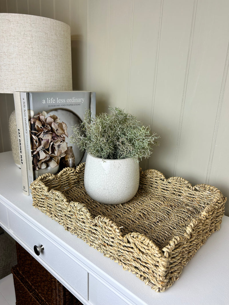 Scallop Edge Rattan Weave woven Basket Tray With Handles