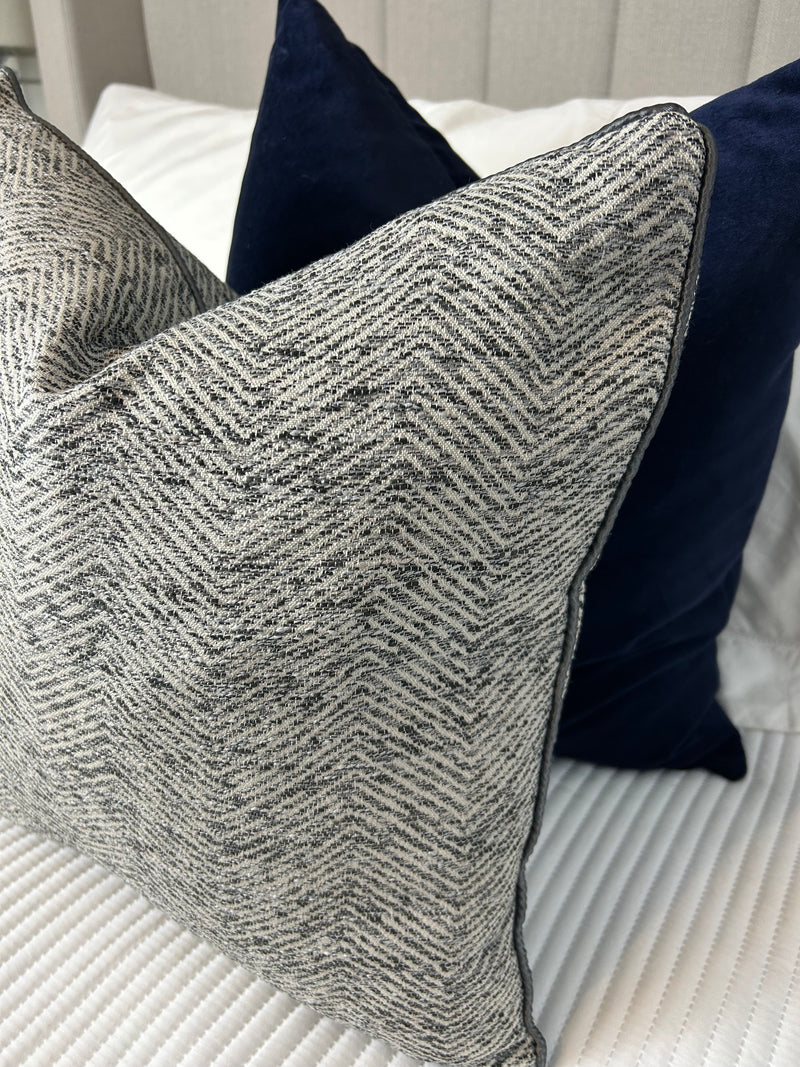 Grey ripple textured cushion with Charcoal piping 45cm