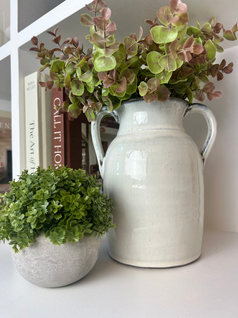 Glazed double handle urn tall vase