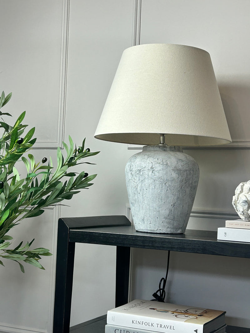 Darcy stone rustic lamp with linen shade