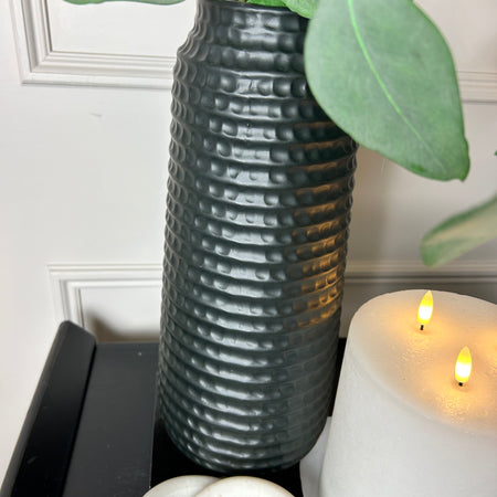 Matt black textured tall hammered vase 35cm