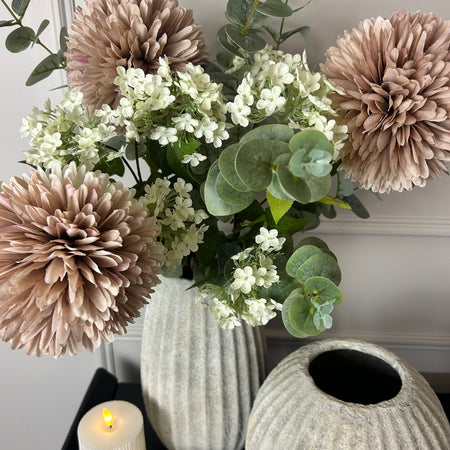 Pink allium Charlotte and eucalyptus arrangement