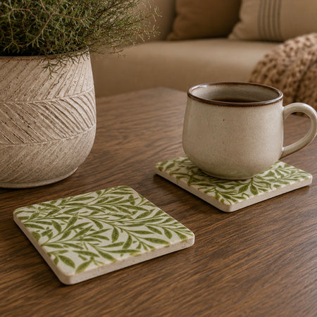 Green floral leaf set of 4 coasters