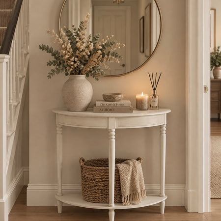 Off white half moon heritage traditional console table