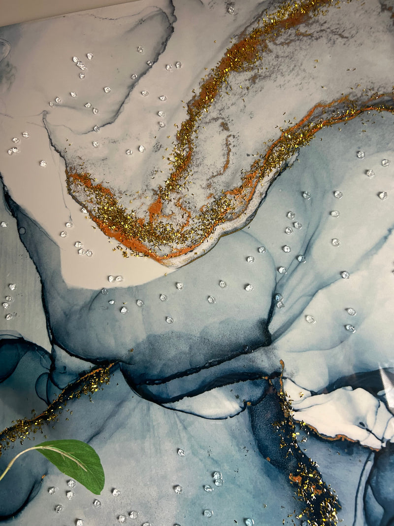 Blue gold abstract embellished canvas wall art picture 120x80