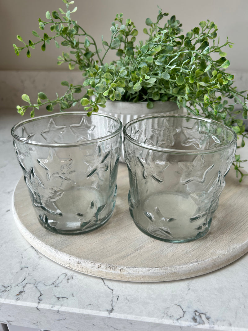 Set of 4 star embossed chunky glass tumblers