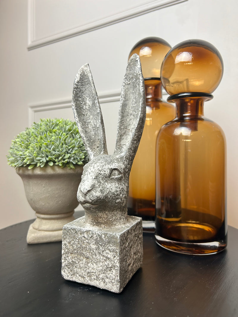 Distressed stone look hare rabbit ornament
