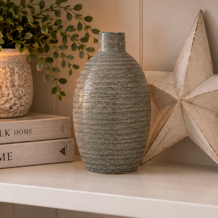 Ribbed 22cm grey vase