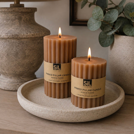Terracotta Ribbed Pillar Candle, 2 Sizes