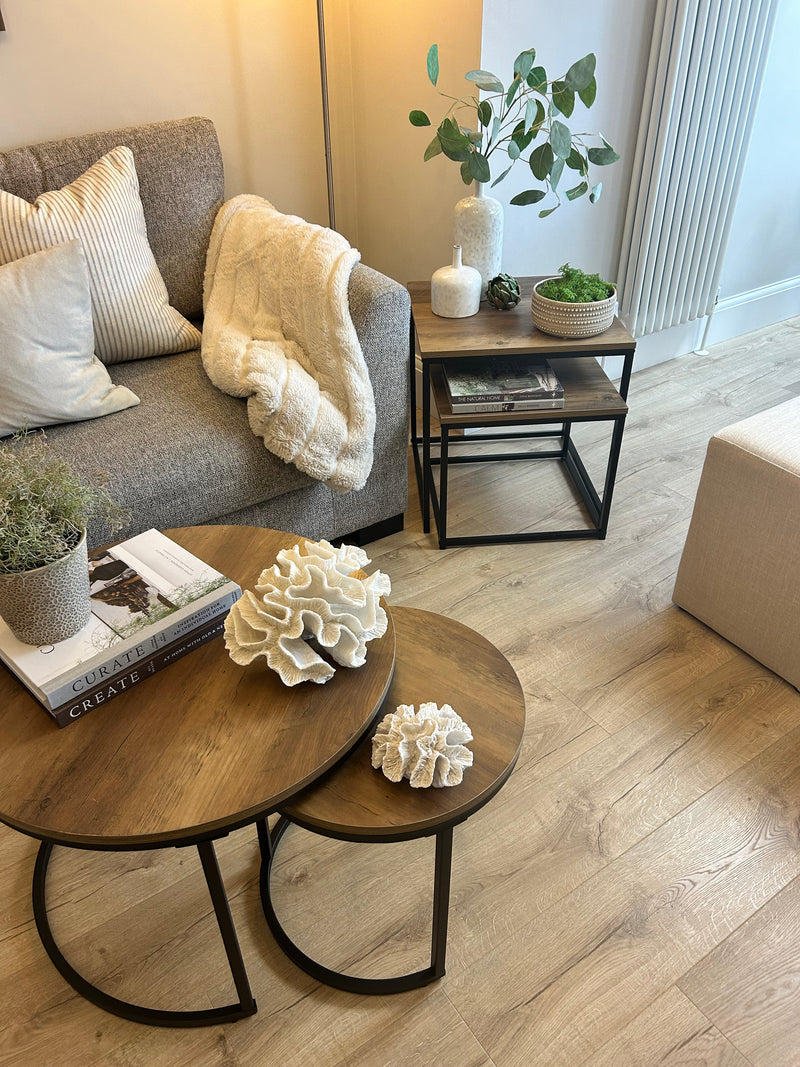 Wood and Metal Square Nest of Tables