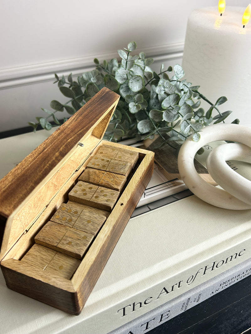 Brass wood dominoes set