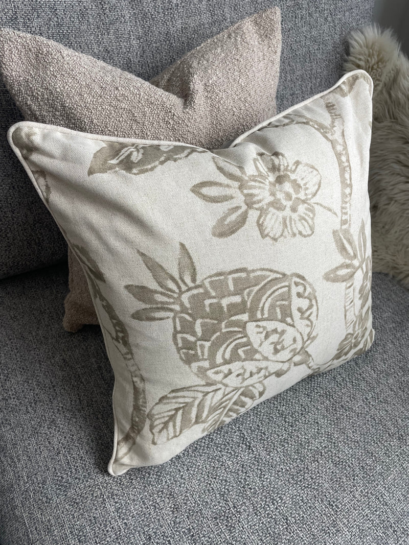 Natural floral and stripe cushion