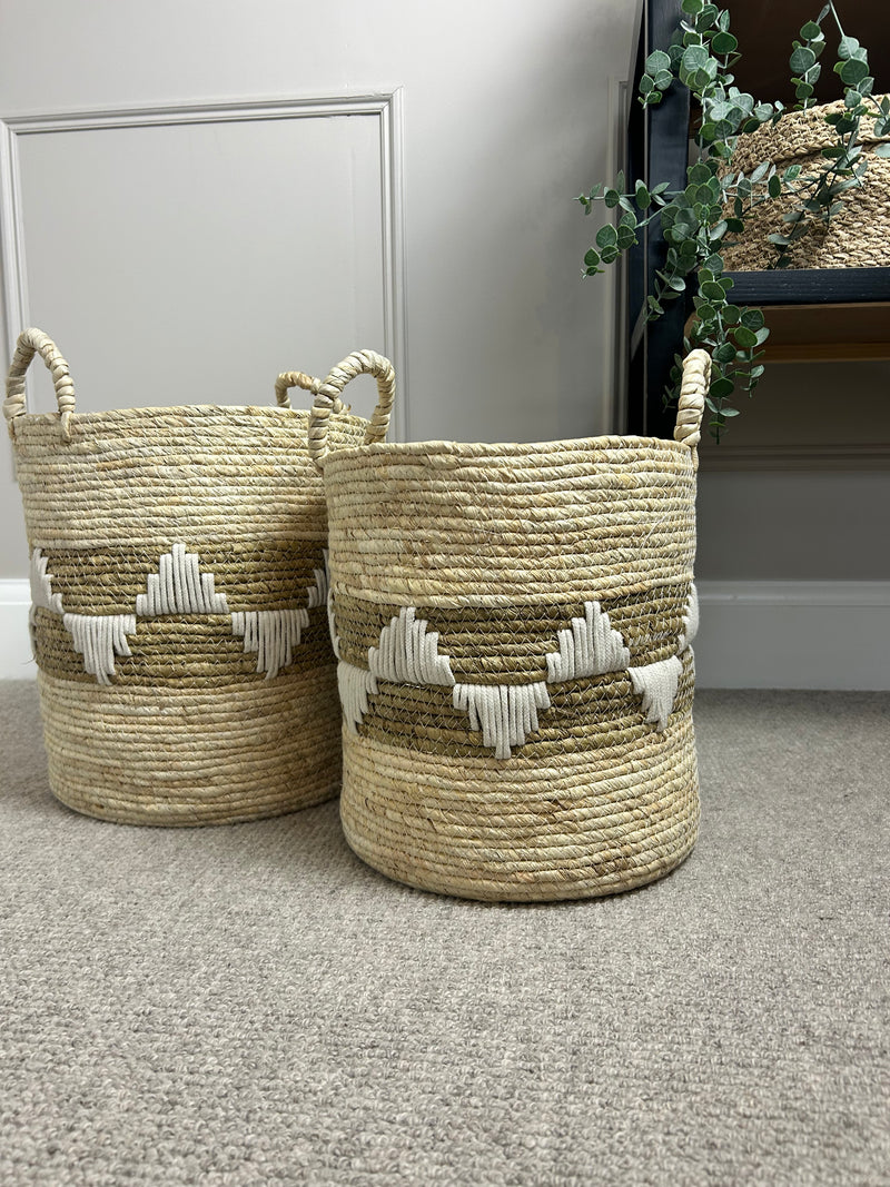Ecru Aztec Straight Sided Weaved Baskets, 2 Sizes