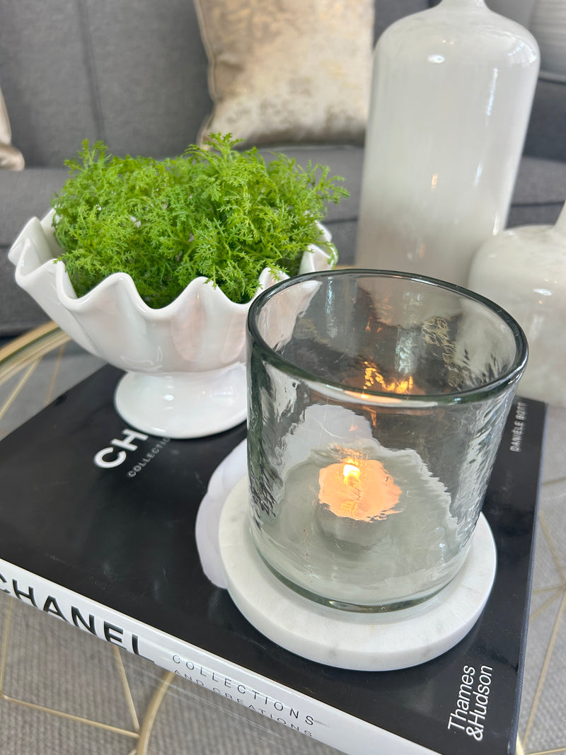 Marble Base & Glass Candle Holder 12cm