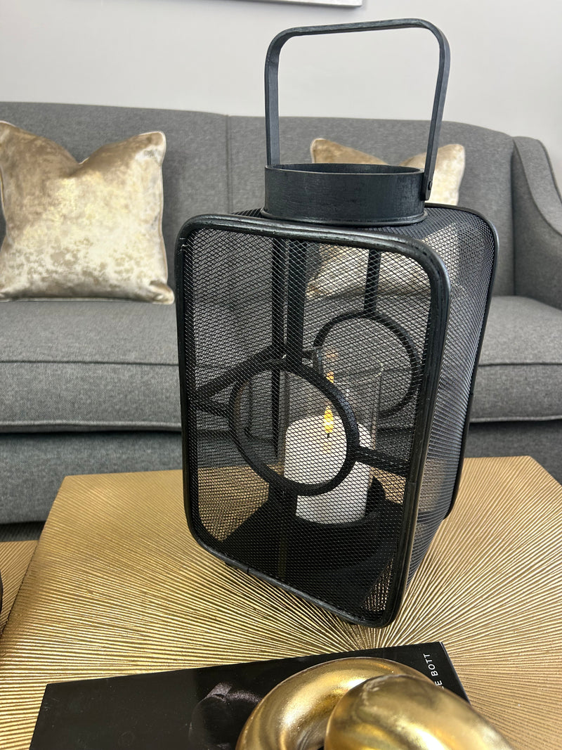 Black Geometric mesh Lantern Candle Holder