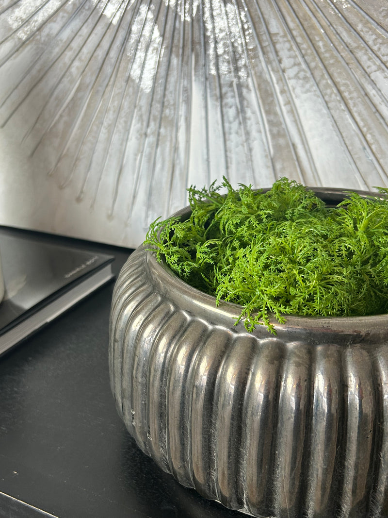 Bronze Pewter Ribbed Ceramic Planter