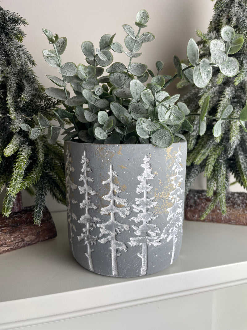 Medium Grey & White Tree Design Plant Pot