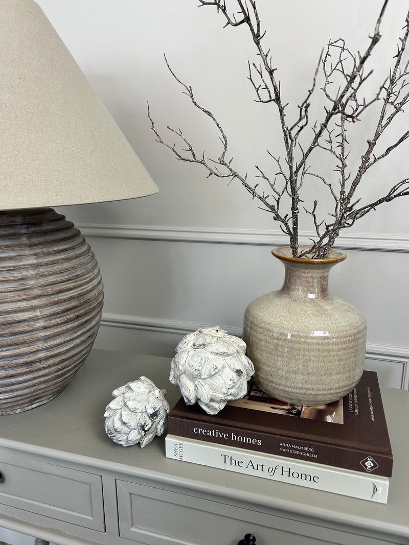 Ceramic textured neutral bottle squat vase