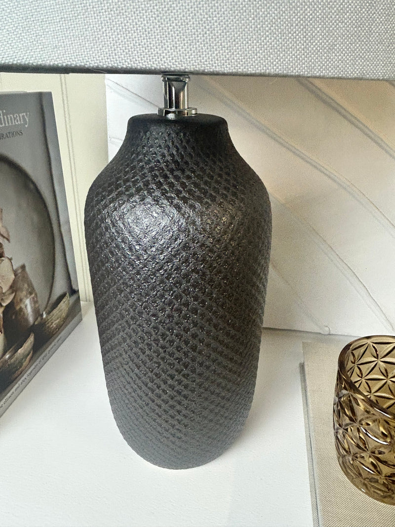 Black textured ceramic lamp with shade