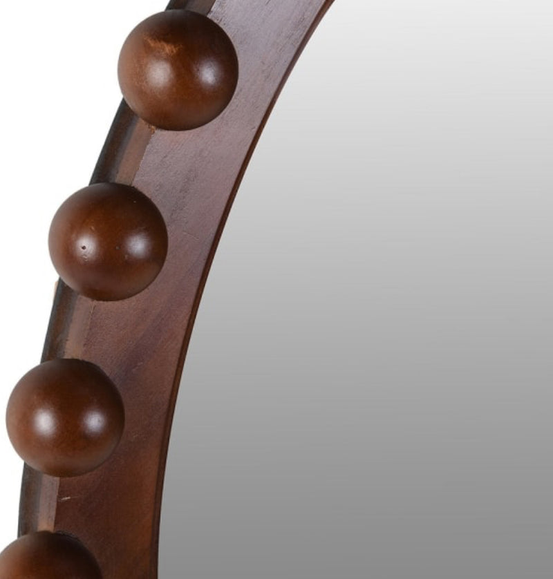 Brown dark wood 90cm bobble round mirror