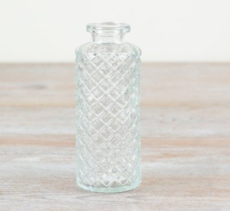 Tall glass textured bottle vase 13cm