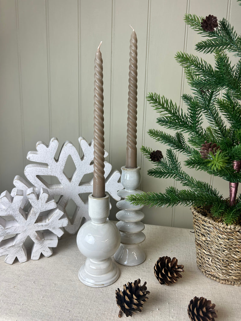 Glazed Ceramic Candle Holder with Textured Detail, 2 Styles