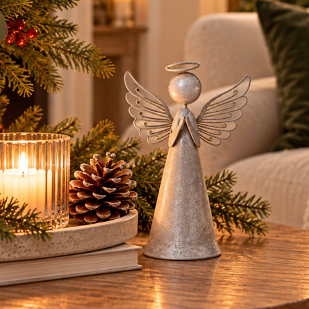 Silver rustic metal standing angel 15cm