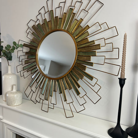 Starburst geo Metal and Green Pattern Mirror 90cm