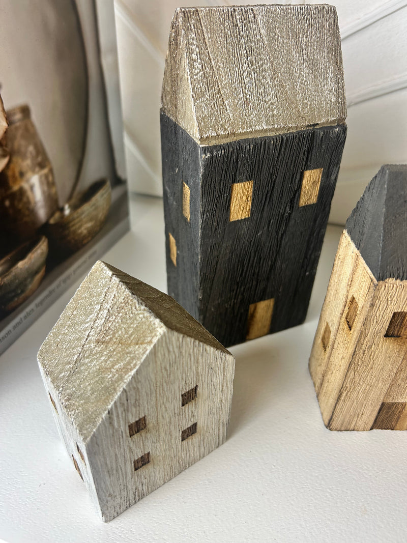 Set of 3 Wooden houses mixed