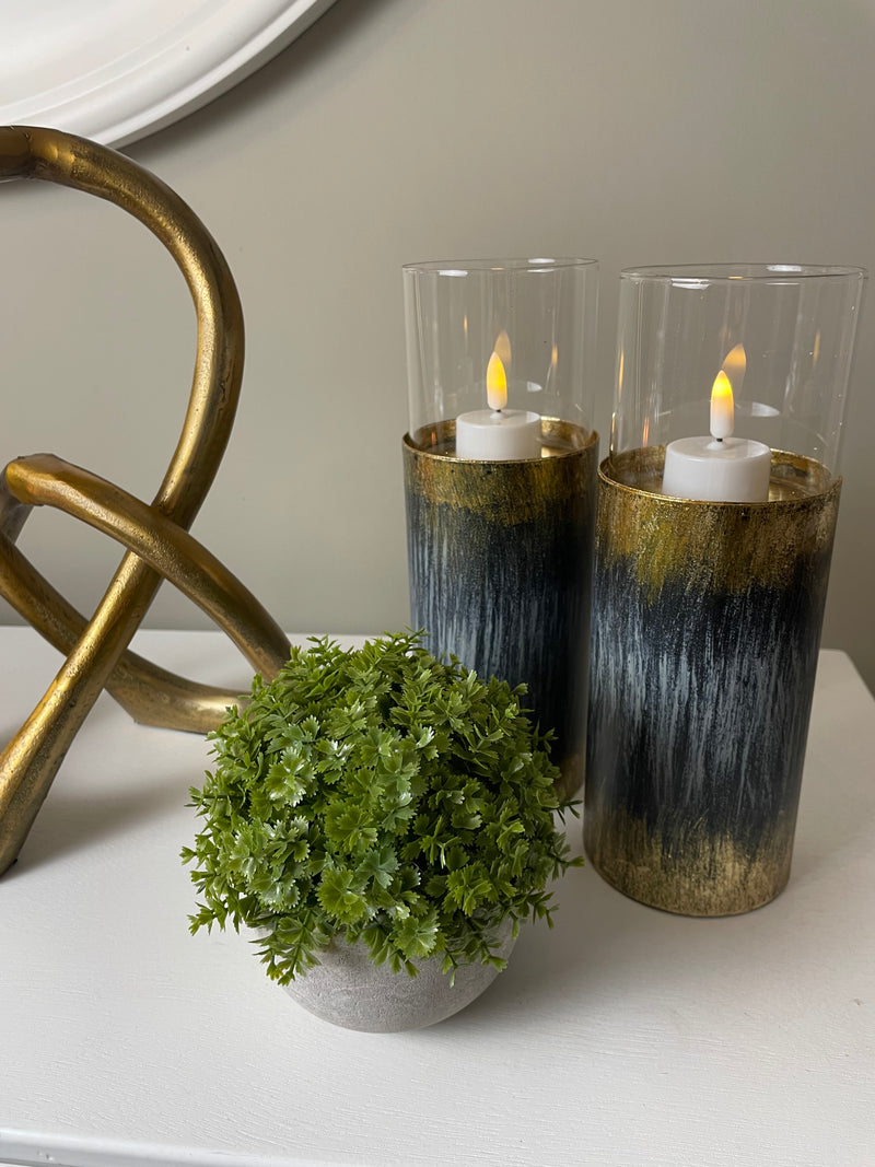 Pair of Distressed Gold & Blue Tall Candle Holder