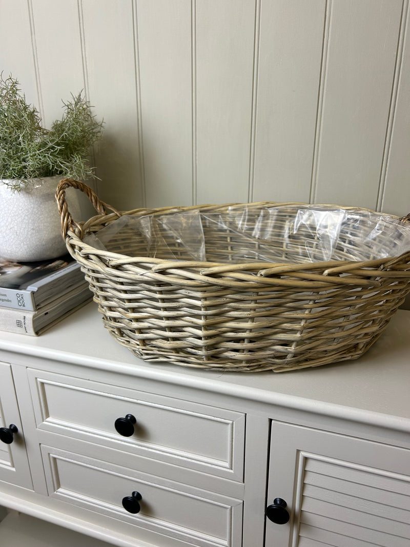 Large Willow wicker lined bulb oval basket