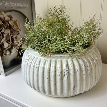 Distressed cream ceramic planter