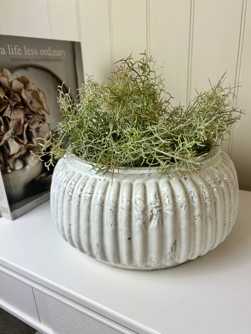 Ceramic white vase with blossom print brown