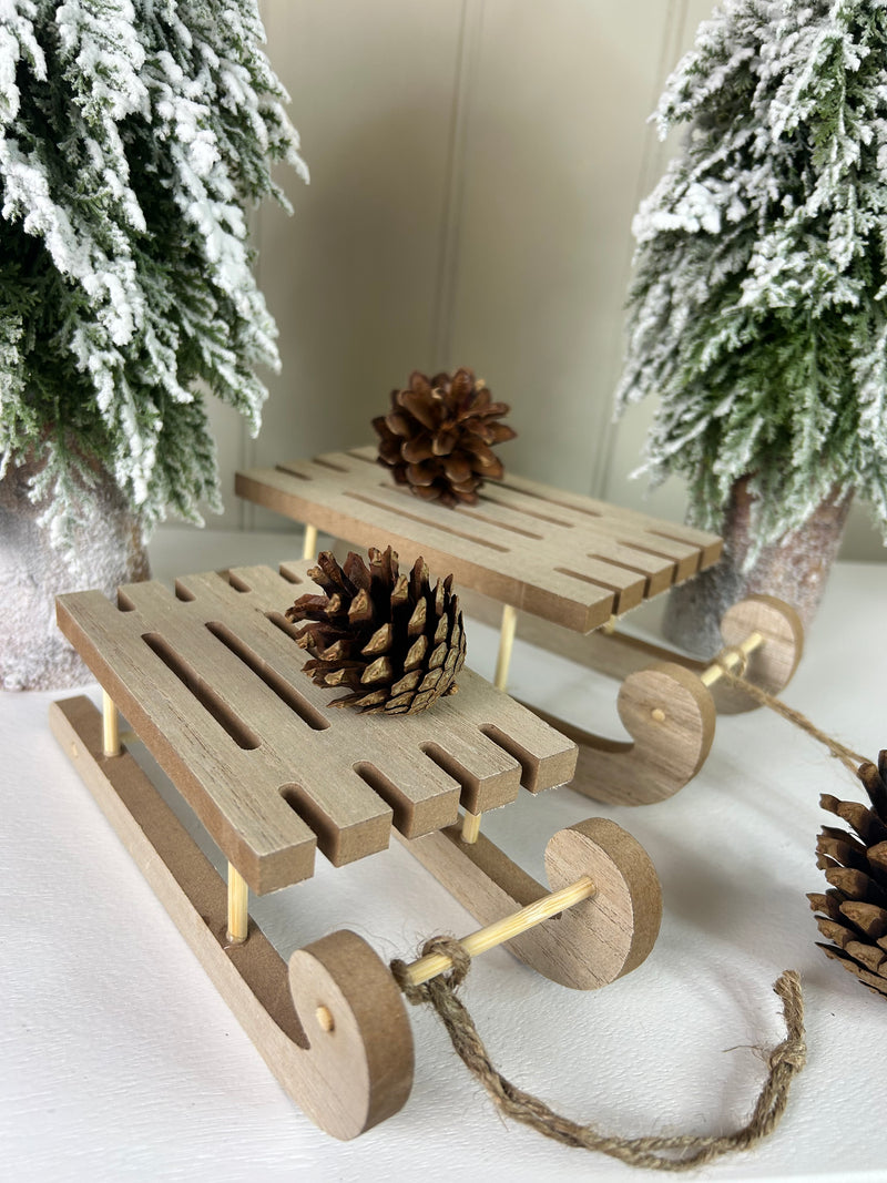 Wooden Festive Sleigh Decoration, 2 sizes