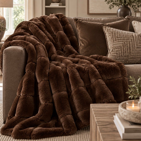 Dark chocolate Brown Empress Fur ribbed Throw 130 x 180cm