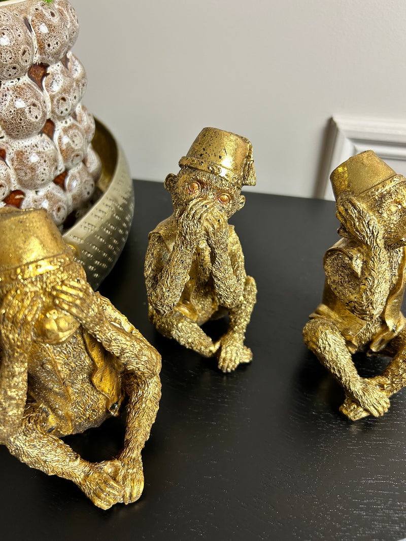 Set of 3 See no evil gold monkeys