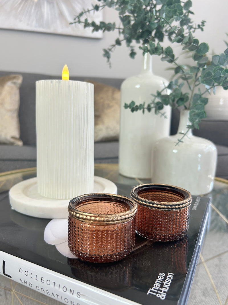 Amber Glass Dot detail Candle Holder