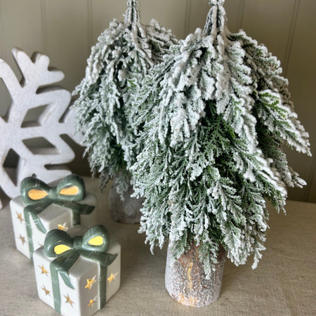 Snowy Fir Tree on Tall dWood Base 30cm