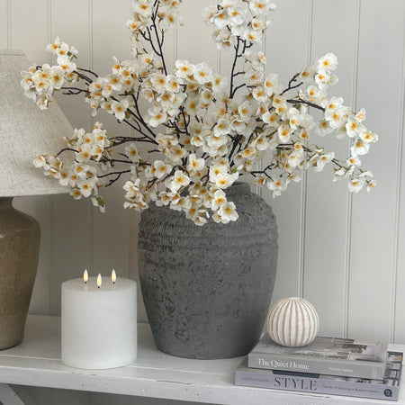 Silk Plum weeping Blossom Spray cream White