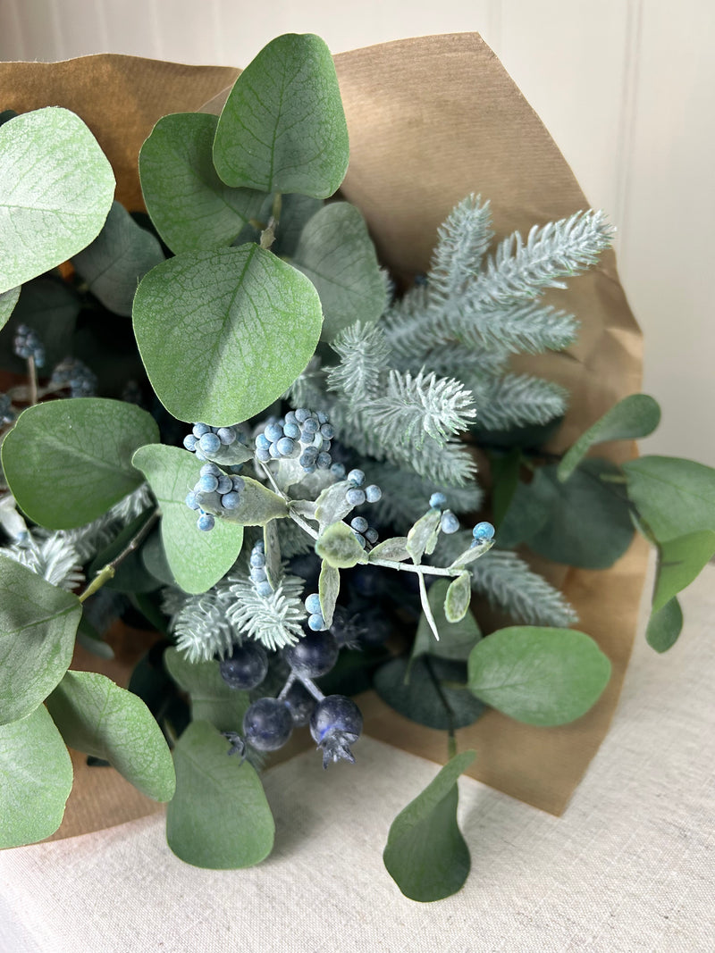 Festive Green eucalyptus foliage and berry arrangement 70cm