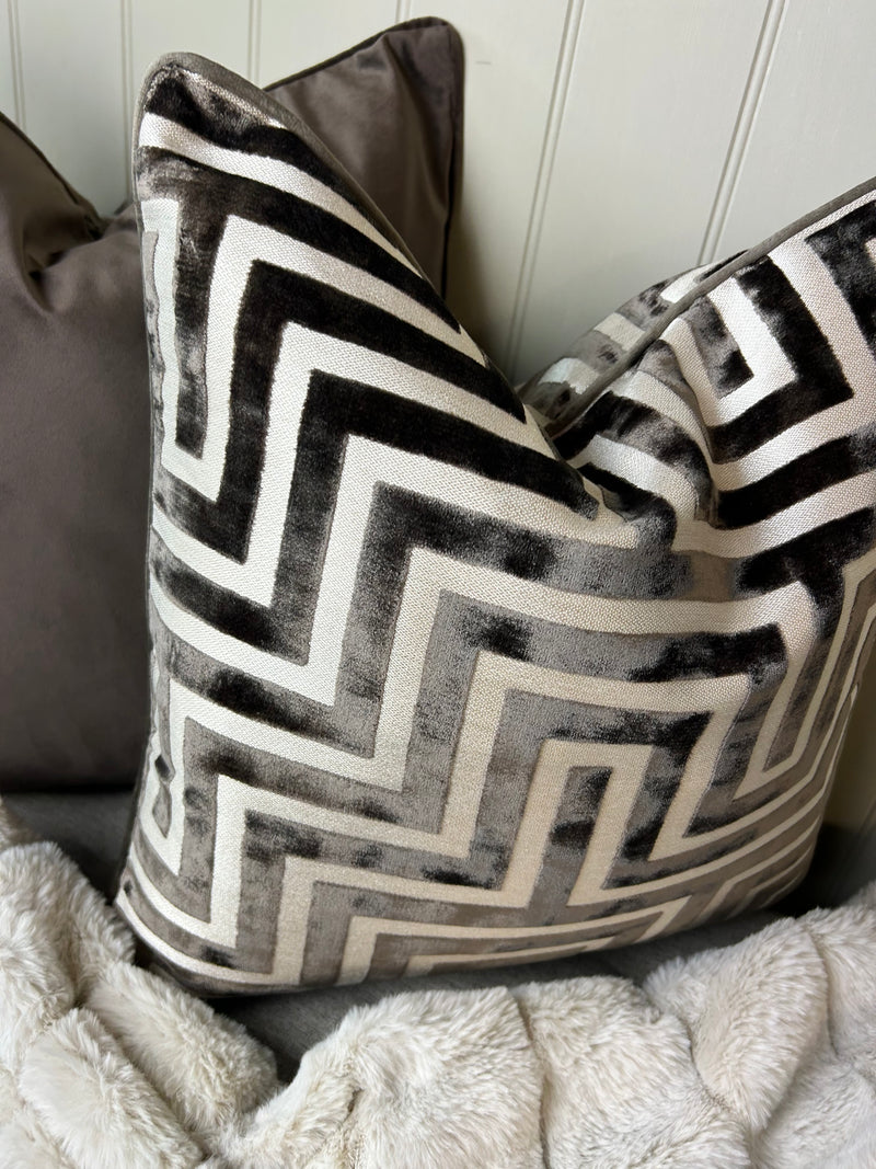 Back in stock soon Paul Moneypenny Chocolate Geo Patterned print Amazing luxury Cushion 43cm