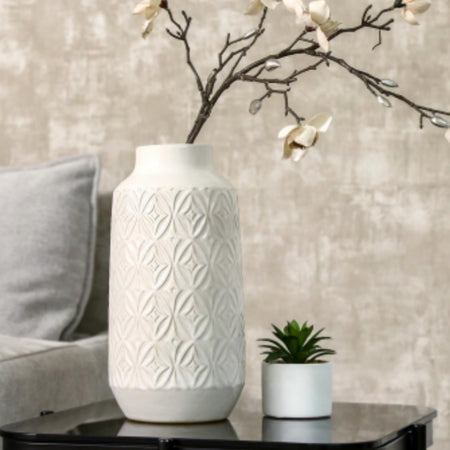 Cream embossed textured vase 2 sizes