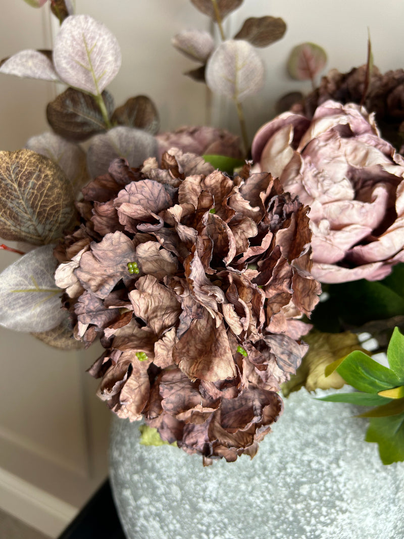 Mocha real feel ruffled hydrangea stem 52cm