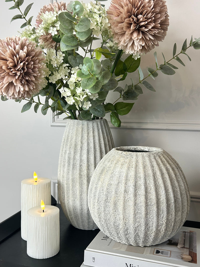 Stone ribbed vase rustic 2 sizes