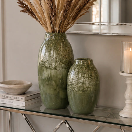 Green handmade glass textured vase 2 sizes