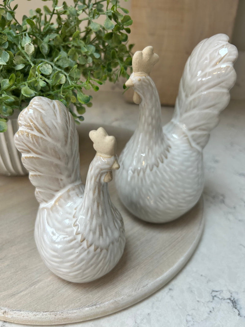 Neutral Two Tone Ceramic chicken Hen Ornaments