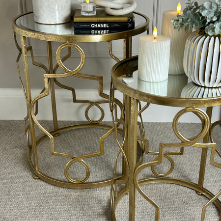 Gold detailed North African quatrefoil pattern round side table 2 sizes